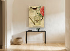 Bienvenue Watering Can floral canvas print on the wall of a hallway