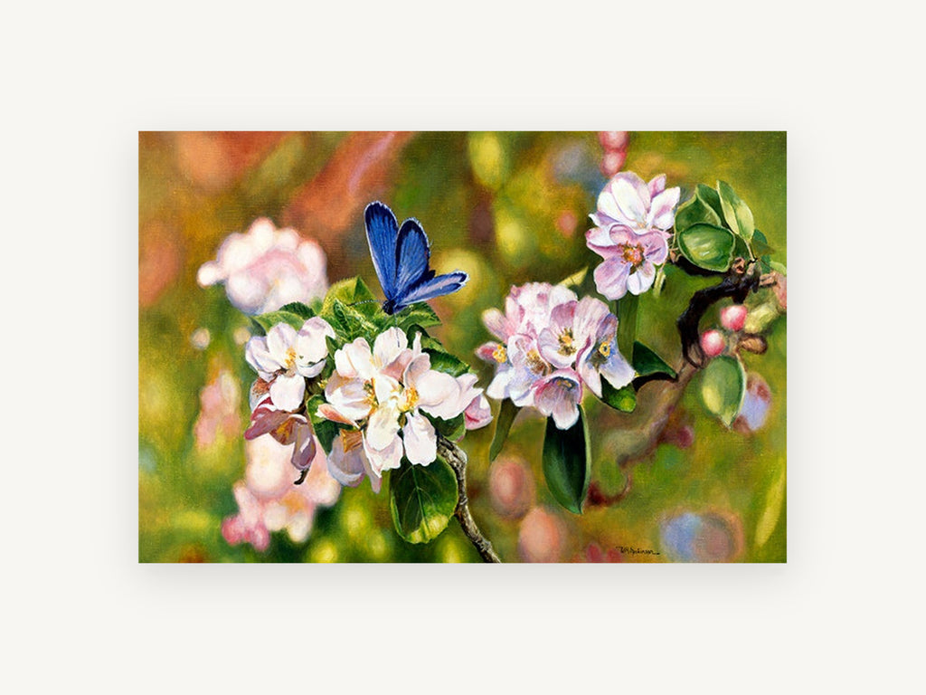 Blue Butterfly Blossom, floral canvas wall art print, front view