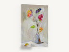 Loose Bouquet in Grey, abstract flowers in vase oil style, floral canvas wall art print ready to hang