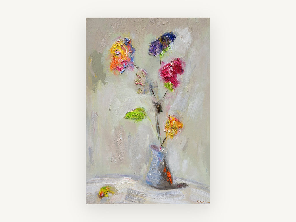 Loose Bouquet in Grey, floral canvas wall art print, front view