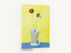Two Stems on Yellow, two flowers in vase yellow painting, floral canvas wall art print ready to hang