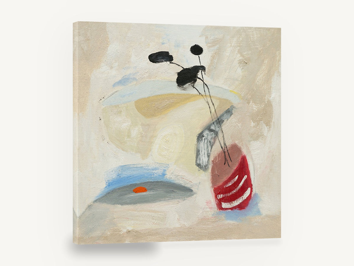 Red Vase Black Stems, abstract red vase black flowers, floral canvas wall art print ready to hang