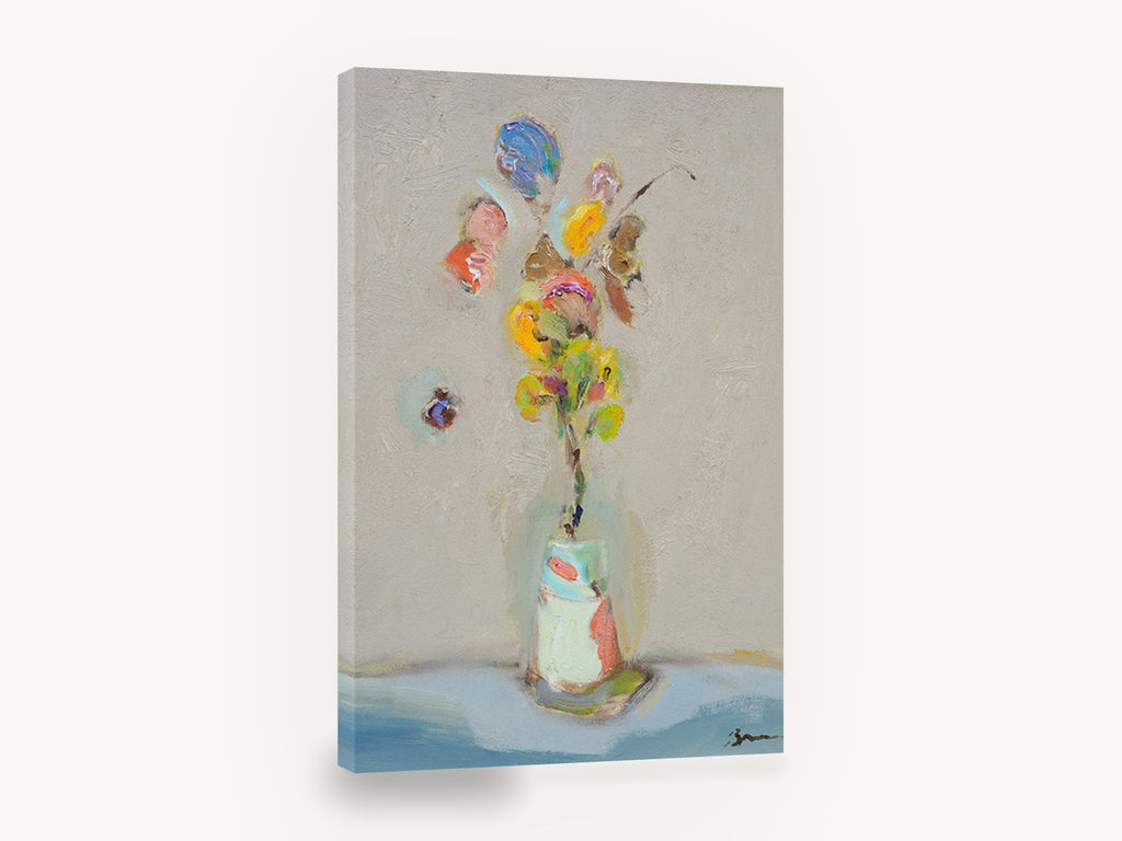Floating Posy, loose floral bouquet in vase painting, floral canvas wall art print ready to hang