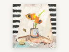 Orange Blooms Striped Backdrop, floral canvas wall art print, front view