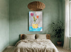 Striped Pot Bouquet floral canvas print on the wall of a bedroom