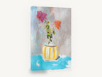 Striped Pot Bouquet, striped vase pink orange flowers painting, floral canvas wall art print ready to hang