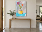 Striped Pot Bouquet floral canvas print on the wall of a entry hall