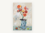Coral Blooms in Blue Vase, floral canvas wall art print, front view