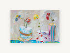 Three Playful Vases, floral canvas wall art print, front view