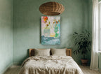 Two Vases Sunrise floral canvas print on the wall of a bedroom