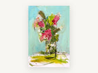 Pink Posy on Turquoise, floral canvas wall art print, front view