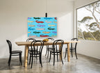 Rainbow Gator Parade animal canvas print on the wall of a dining room