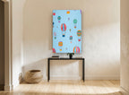 Bunny Balloon Ride kids canvas print on the wall of a hallway
