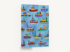 Little Tugboat Parade, colourful tugboats kids illustration, kids canvas wall art print ready to hang