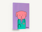 Nurse Pup in Scrubs, pink dog nurse illustration, animal canvas wall art print ready to hang