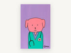 Nurse Pup in Scrubs, pink dog nurse illustration, animal canvas wall art print, front view