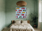 Fire Engine Parade kids canvas print on the wall of a bedroom
