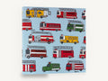 Fire Engine Parade, colourful fire trucks kids illustration, kids canvas wall art print ready to hang