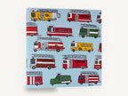 Fire Engine Parade, colourful fire trucks kids illustration, kids canvas wall art print ready to hang