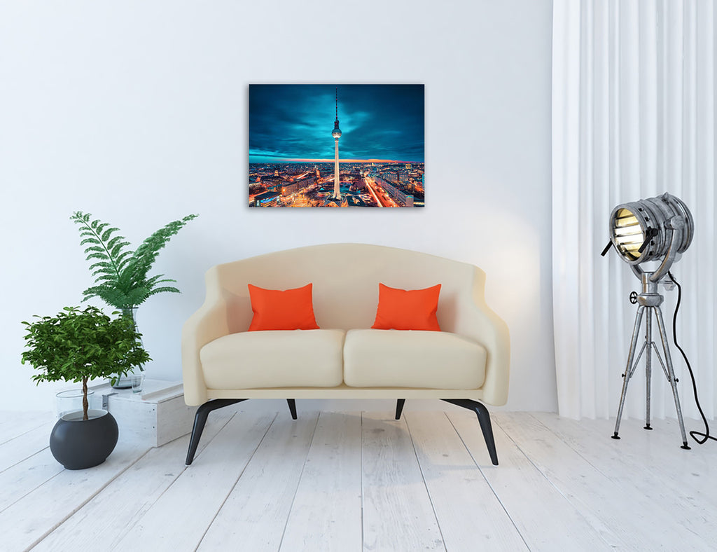 Berlin City Nights Wall Art Print on the wall