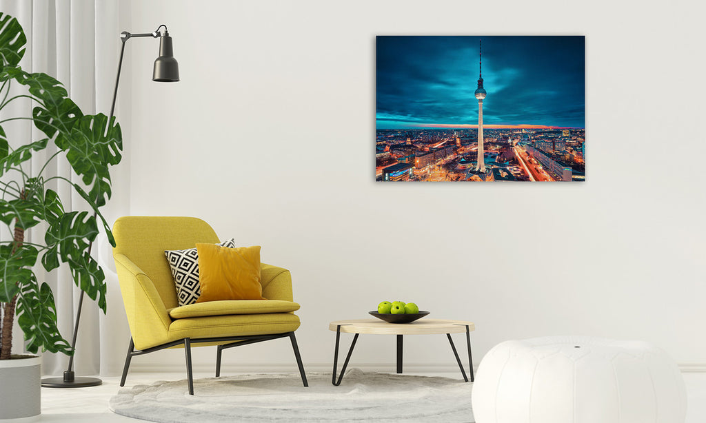 Berlin City Nights Wall Art Print on the wall