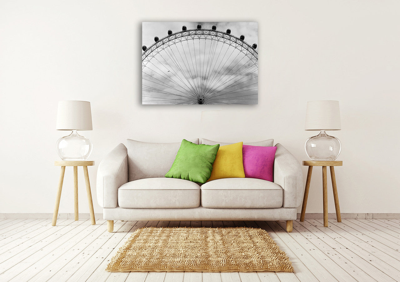Black and White London Eye Wall Art Print on the wall