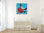 Blue Cow Wall Art Print on the wall