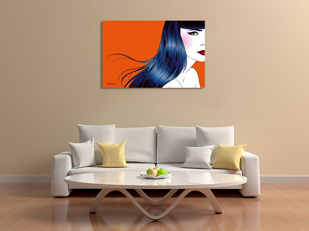 Blue Hair Wall Art Print on the wall
