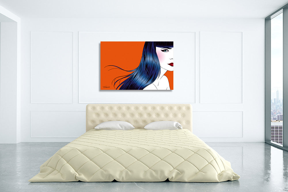 Blue Hair Wall Art Print on the wall