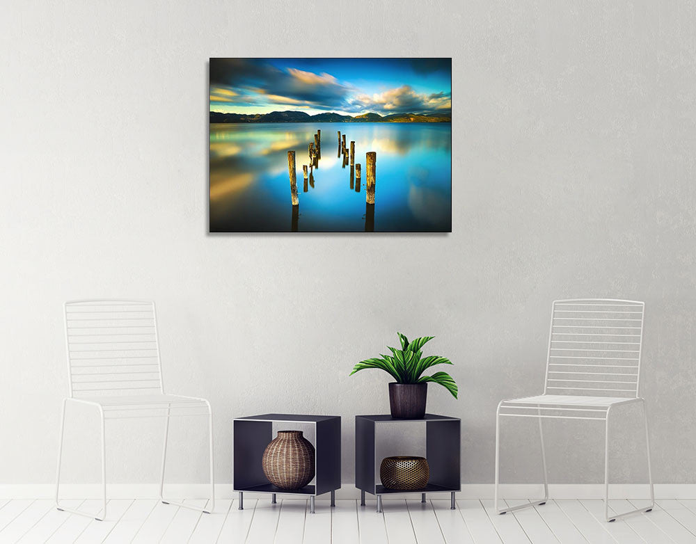 Blue Lake Sunset Wall Art Print on the wall