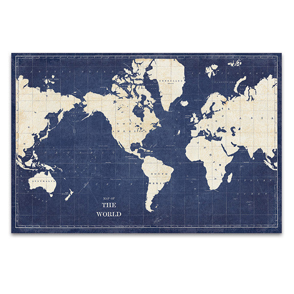 Blueprint World Map Wall Art Print 