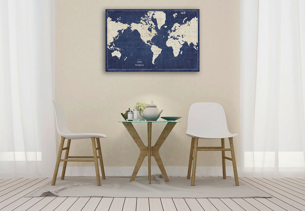 Blueprint World Map Wall Art Print  on the wall