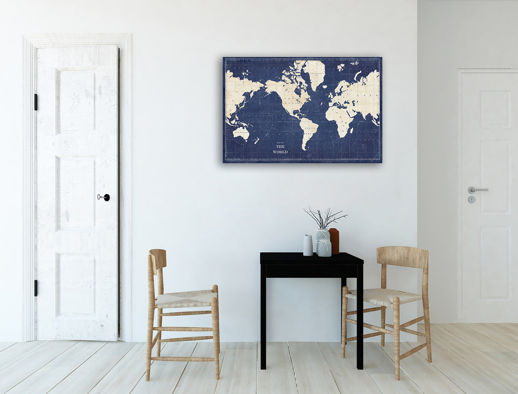Blueprint World Map Wall Art Print  on the wall