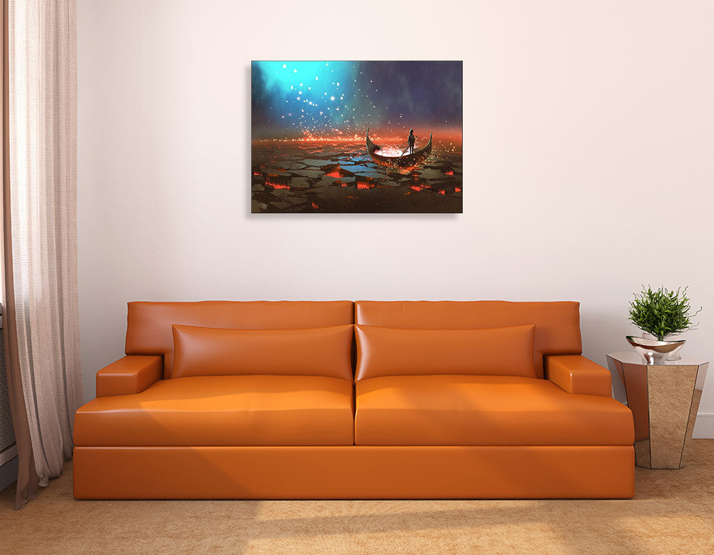 Boy on Magical Boat Wall Art Print on the wall