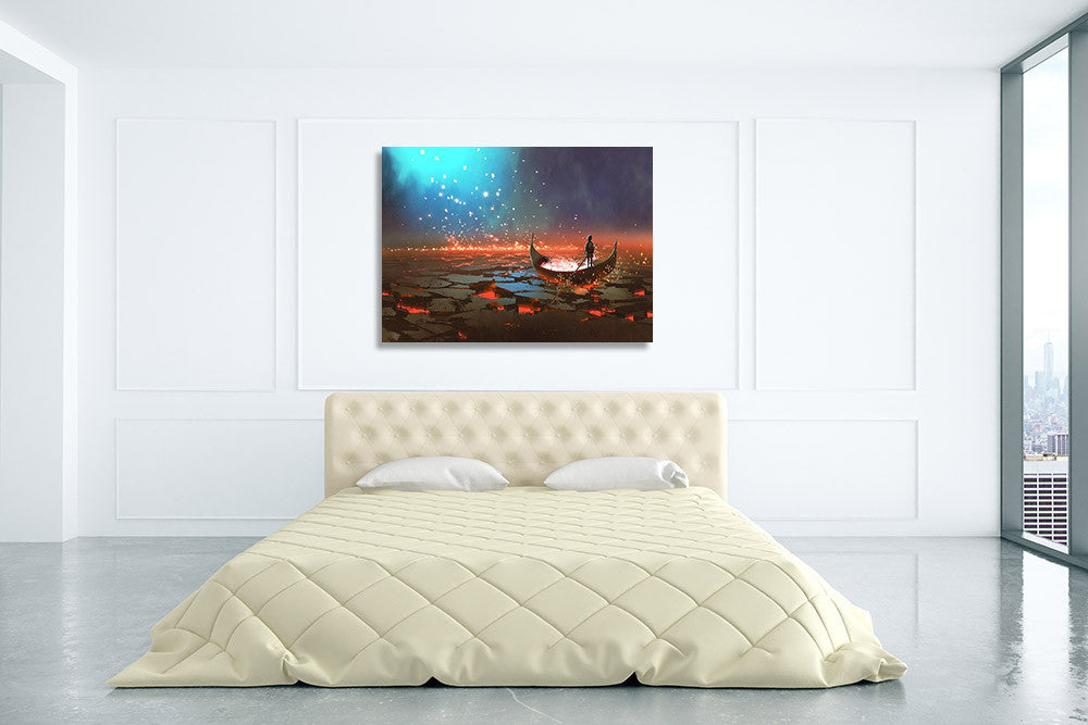 Boy on Magical Boat Wall Art Print on the wall