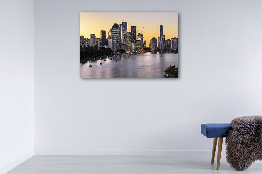 Brisbane City Riverside Wall Art Print on the wall