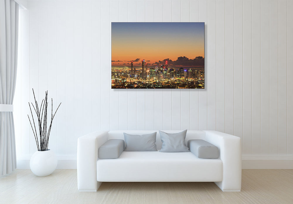 Brisbane City Sunrise Wall Art Print on the wall