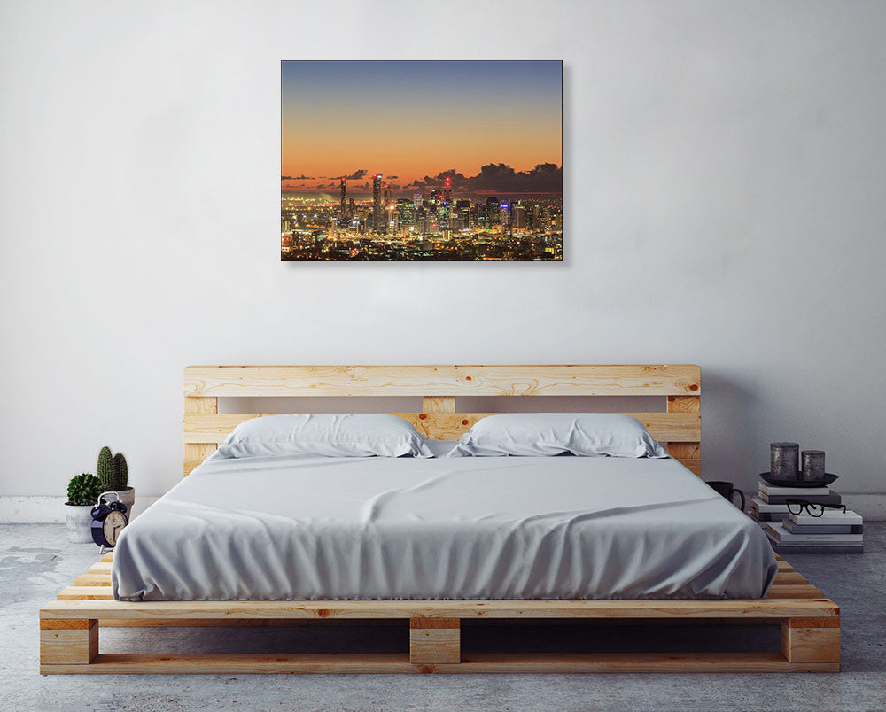 Brisbane City Sunrise Wall Art Print on the wall