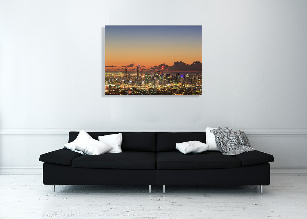Brisbane City Sunrise Wall Art Print on the wall