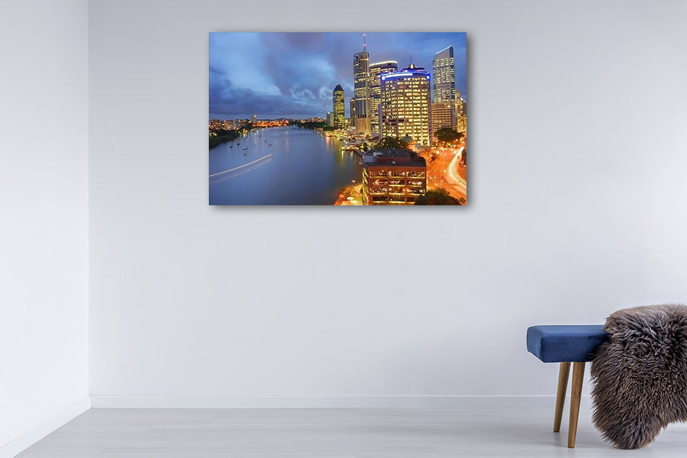 Brisbane City at Night Wall Art Print on the wall
