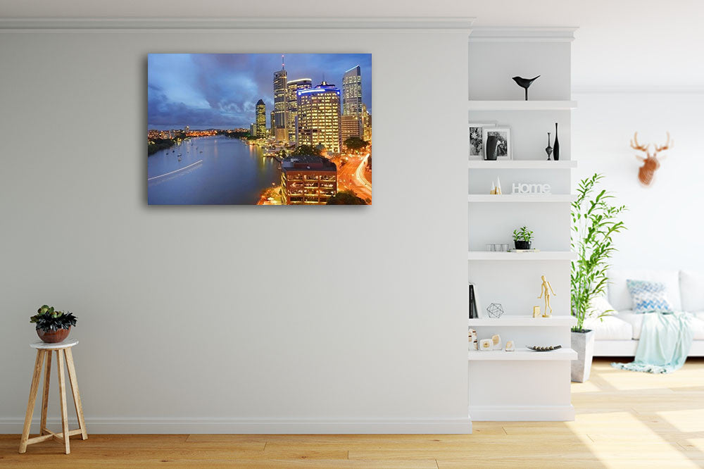Brisbane City at Night Wall Art Print on the wall