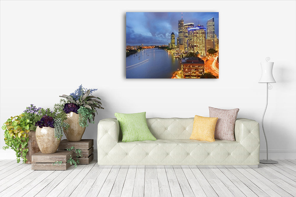 Brisbane City at Night Wall Art Print on the wall