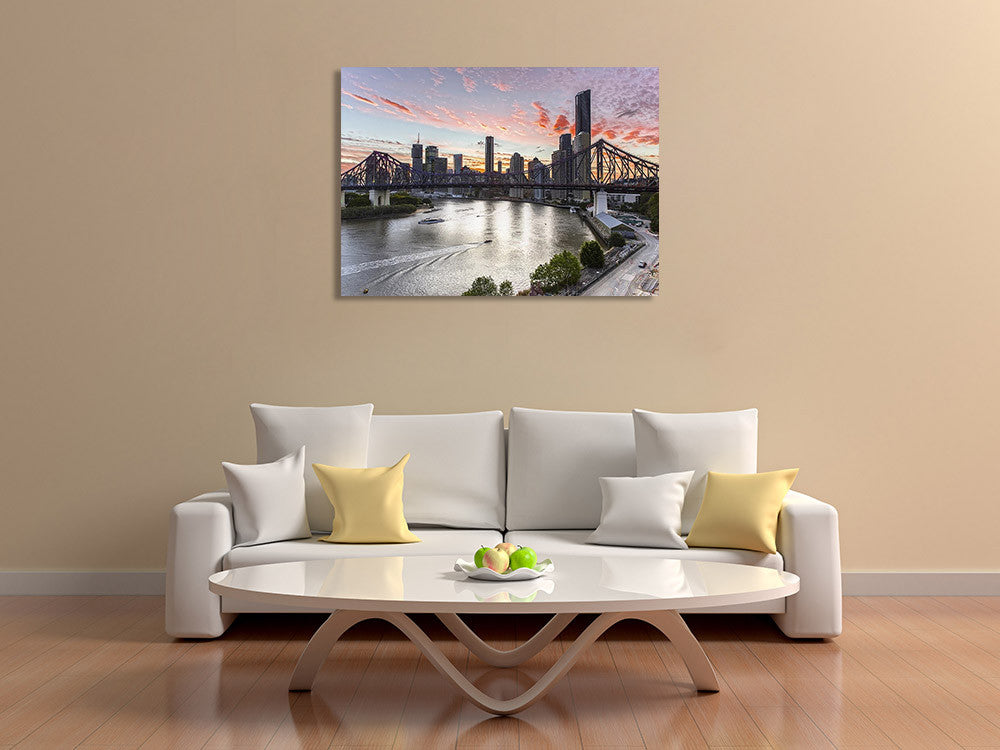 Brisbane Cityscape Wall Art Print on the wall