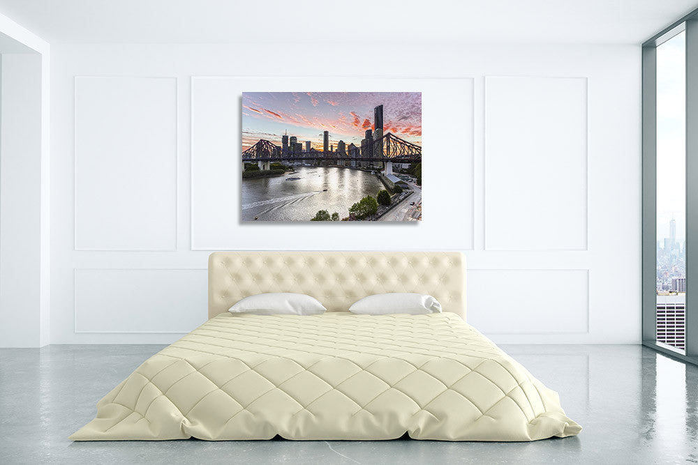 Brisbane Cityscape Wall Art Print on the wall