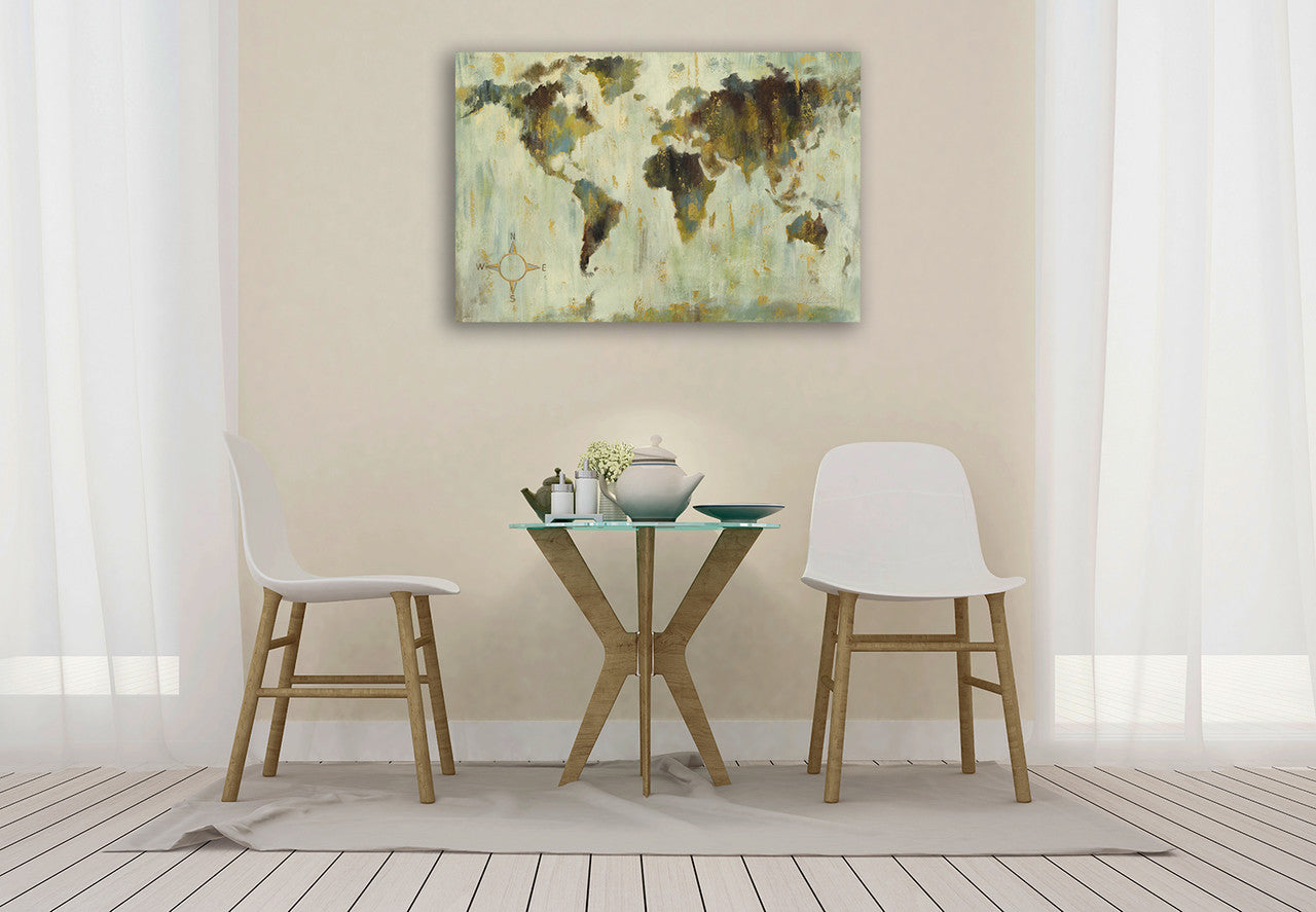 Bronze World Map Wall Art Print on the wall