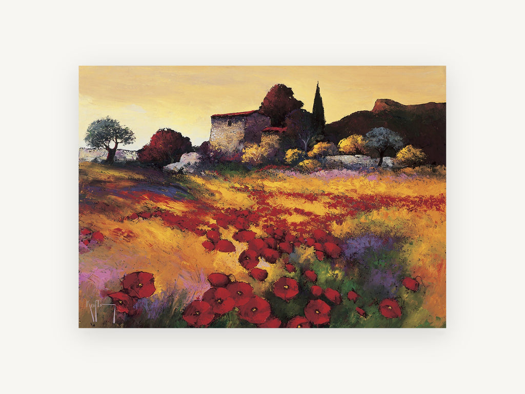 Poppies at Dusk, vintage canvas wall art print, front view