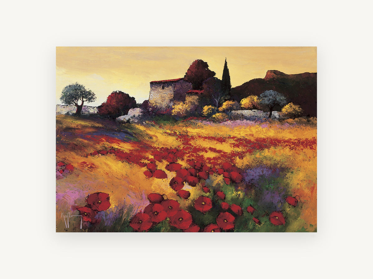 Poppies at Dusk, vintage canvas wall art print, front view