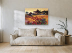 Poppies at Dusk vintage canvas print on the wall of a living room