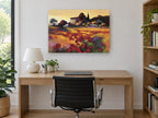 Poppies at Dusk vintage canvas print on the wall of a study