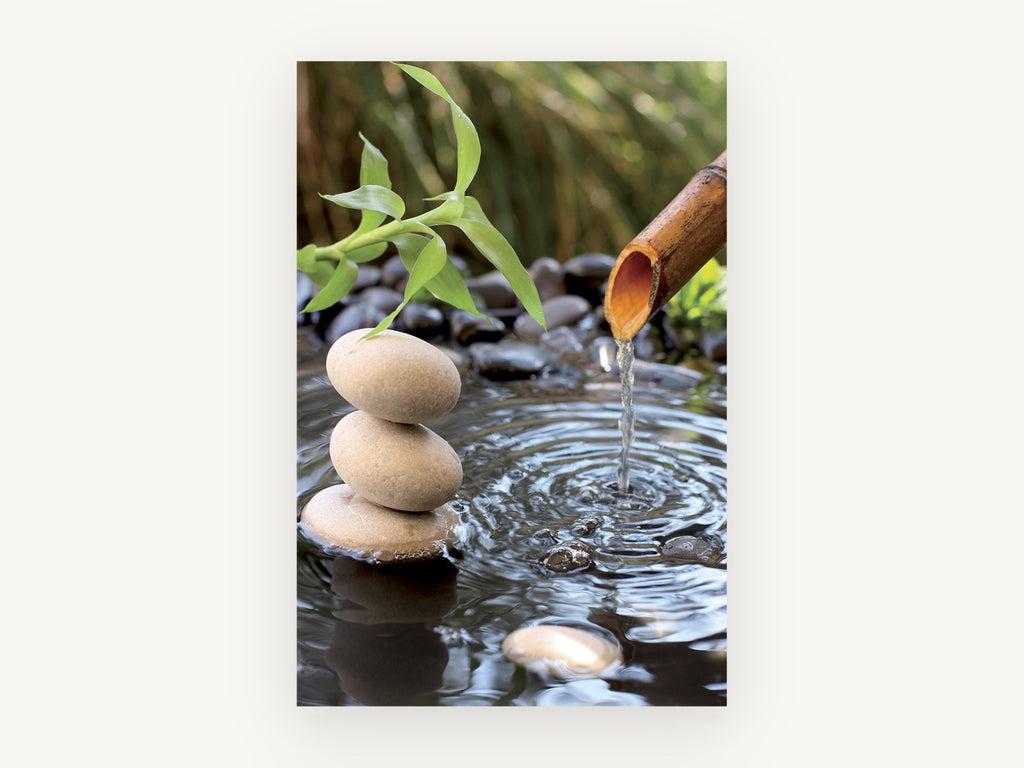 Stacked Stones Water Spout, floral canvas wall art print, front view